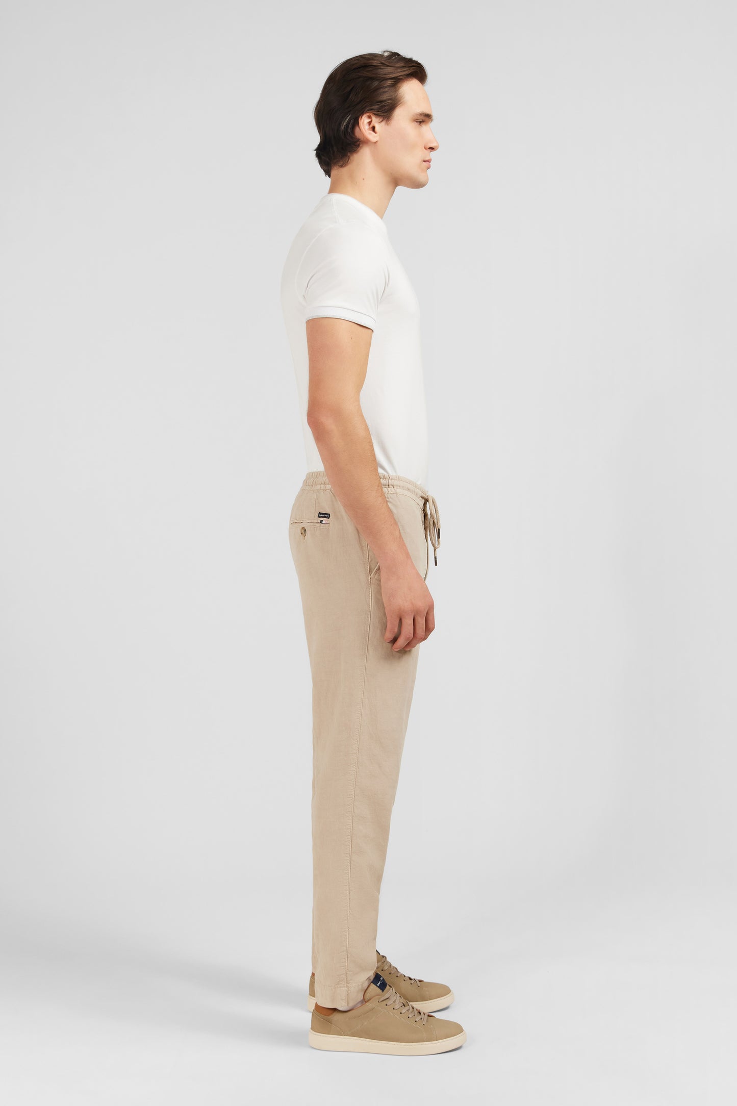 Pantalon à taille élastiquée en lyocell mélangé beige