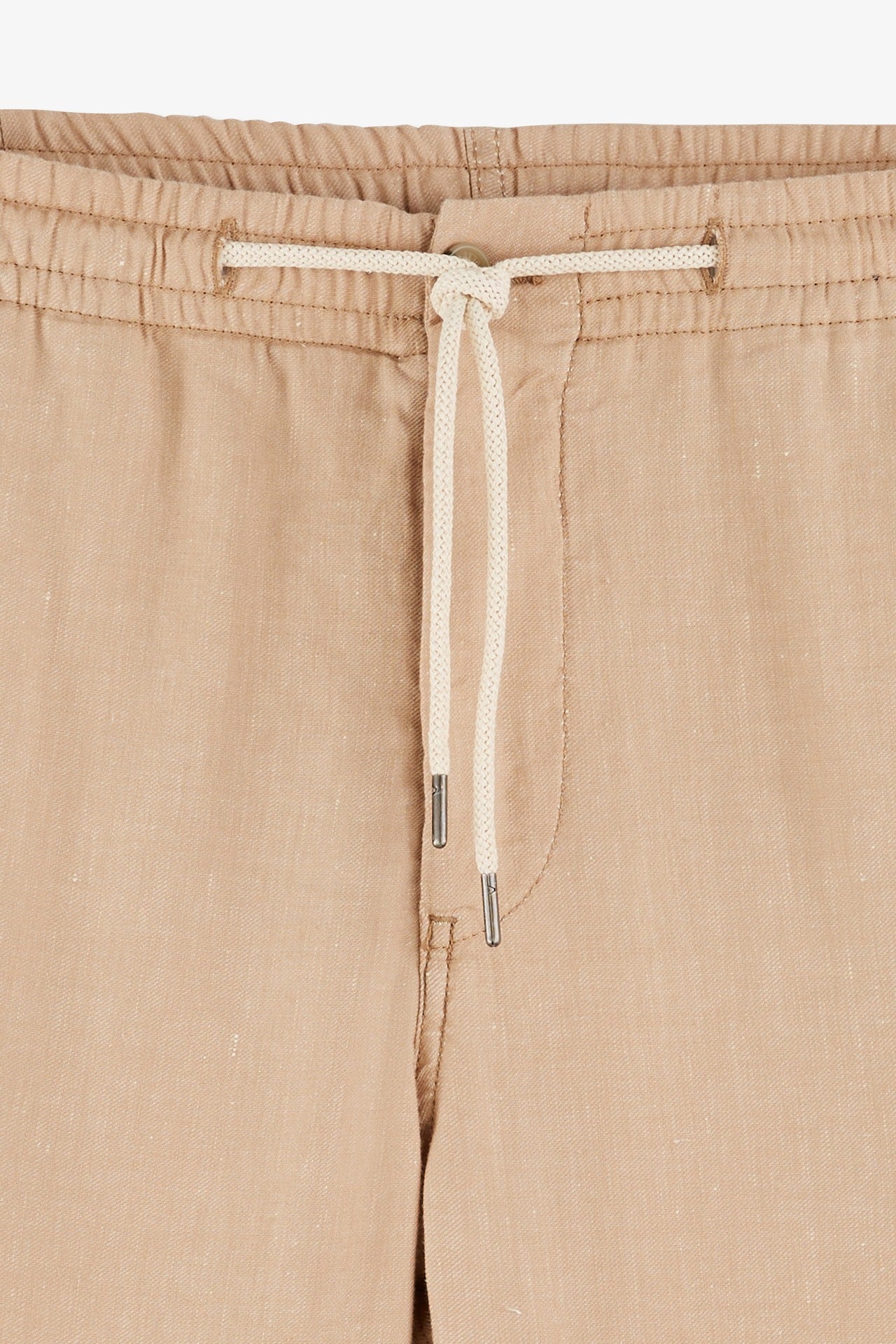 Pantalon à taille élastiquée en lin mélangé coupe Slim camel