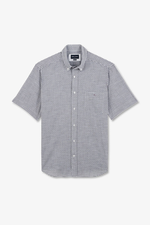 Dark blue cotton dobby checked shirt - Image 2