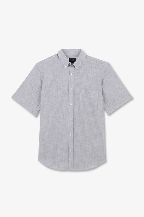 Dark blue striped shirt in cotton dobby - Image 2