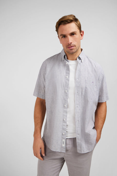 Dark blue striped shirt in cotton dobby - Image 3
