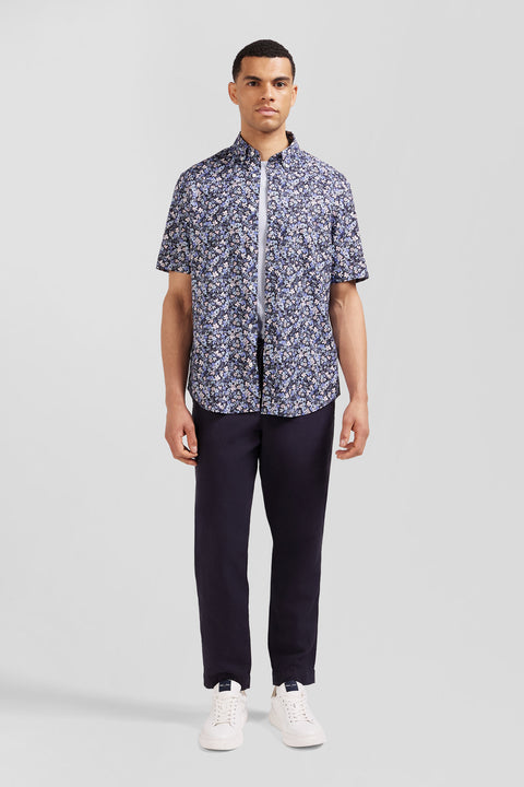 Navy printed cotton shirt in Regular cut - Image 1