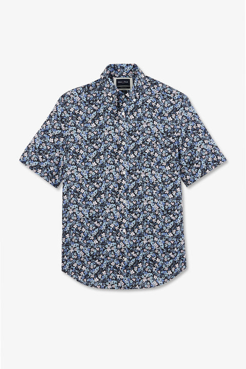 Navy printed cotton shirt in Regular cut - Image 2