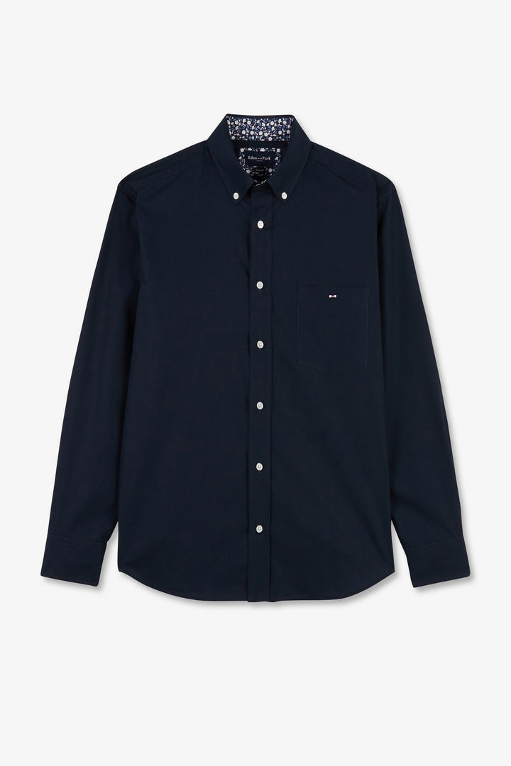 Chemise bleu marine à détails fleuris