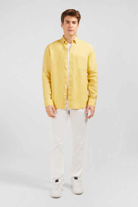 Chemise unie jaune en lin - Image 1