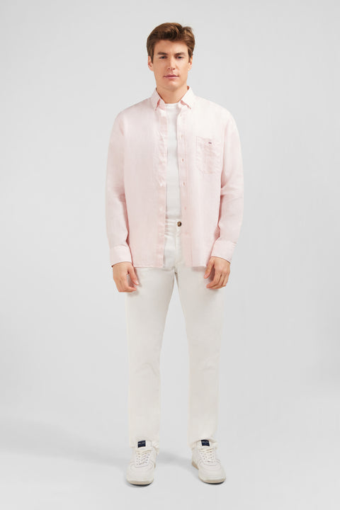 Chemise unie rose en lin - Image 1