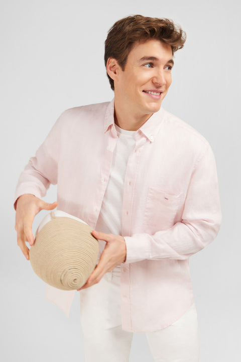 Chemise unie rose en lin - Image 3