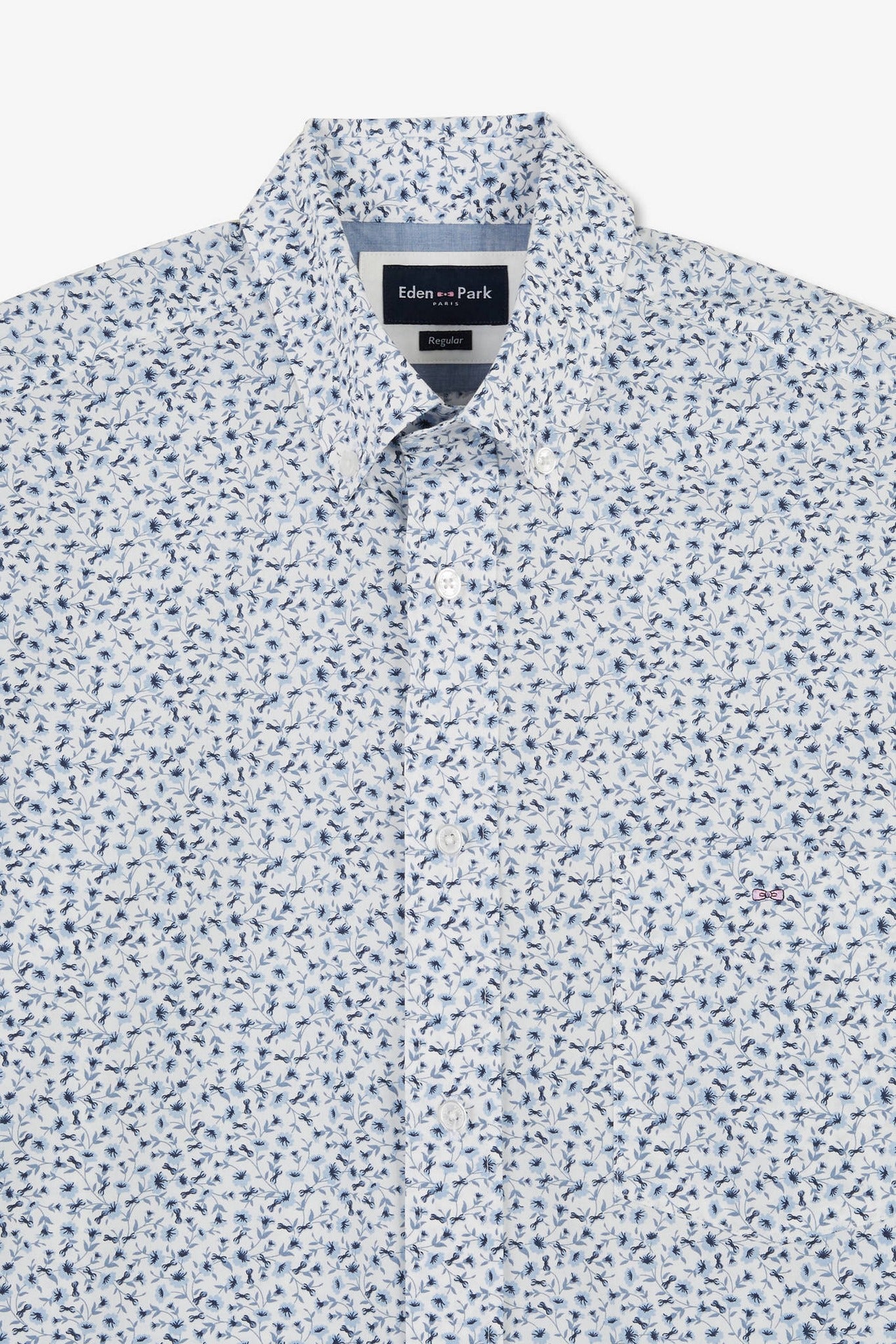 Chemise bleu clair à micro motif fleuri