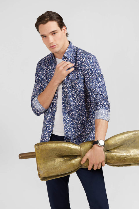 Navy blue shirt with a floral micro motif - Image 3
