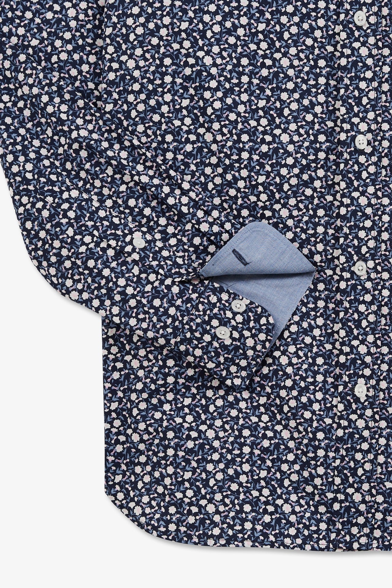 Chemise bleu marine à micro motif fleuri