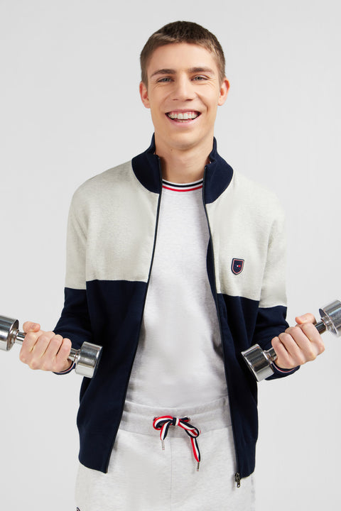 Cardigan zippé gris colorblock - Image 3