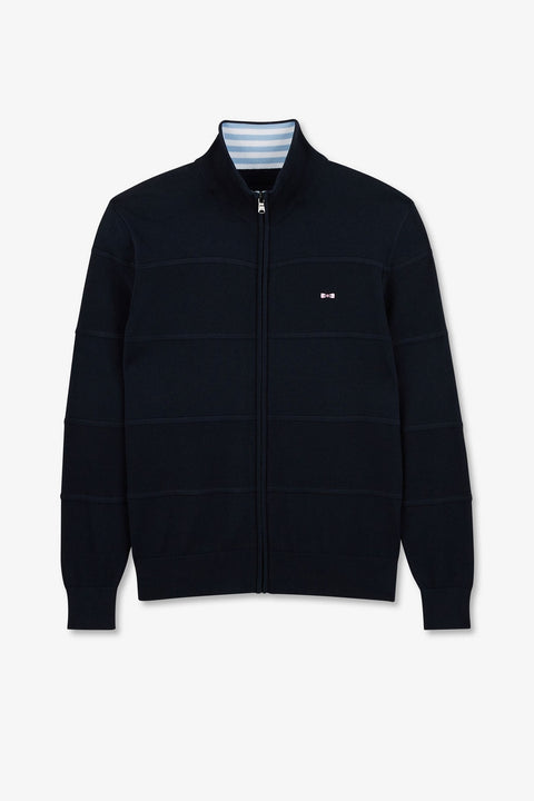 Cardigan zippé bleu marine en jeu de maille - Image 2