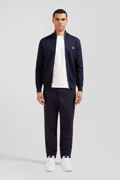 Cardigan zippé marine en coton emblème tricolore - Image 1