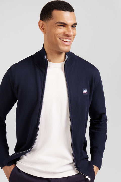 Cardigan zippé marine en coton emblème tricolore - Image 3