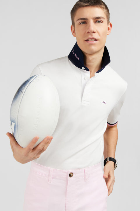 White rugby shirt with bow tie embroidery on back - Image 3