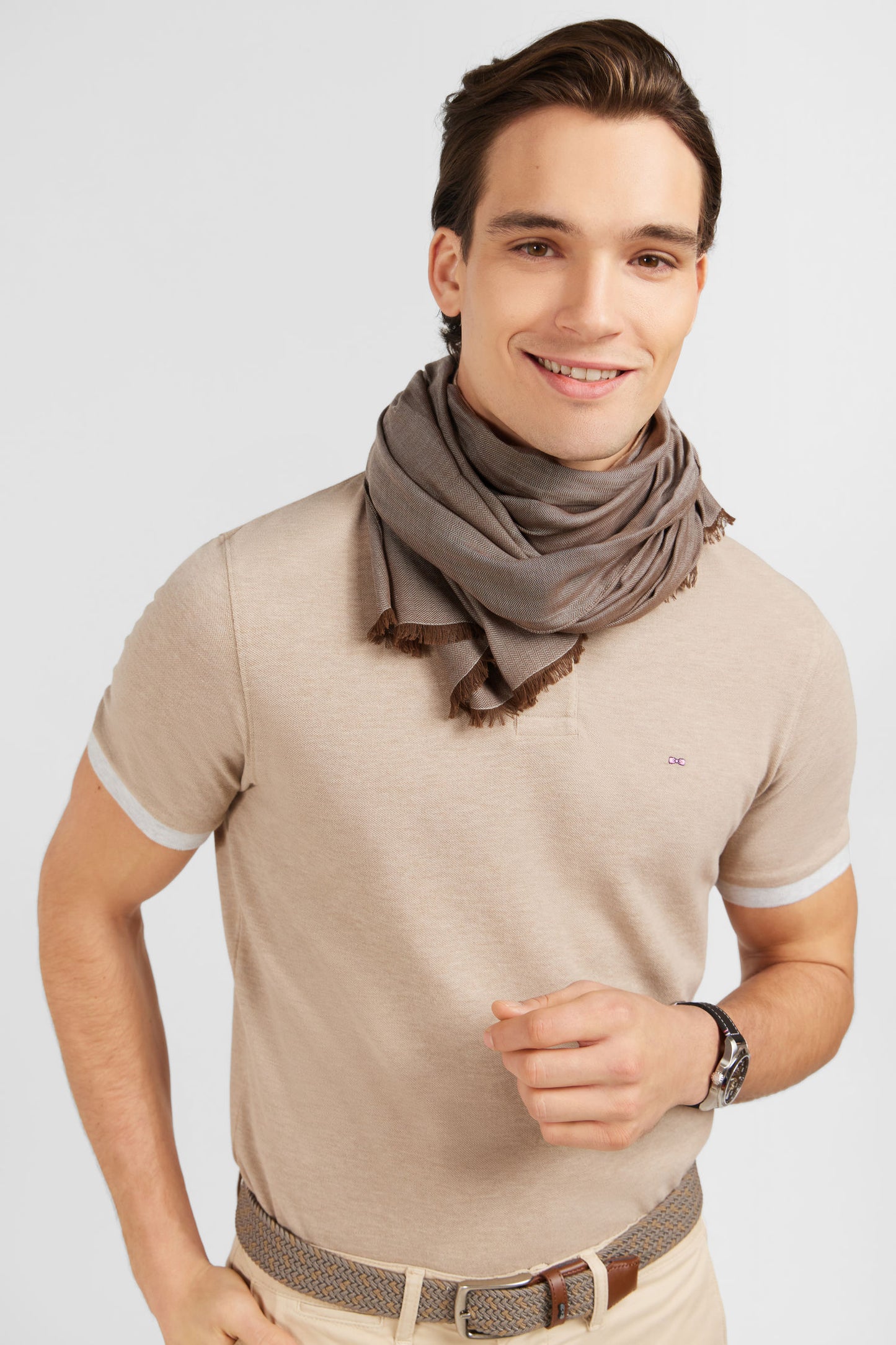 Beige short-sleeved polo shirt