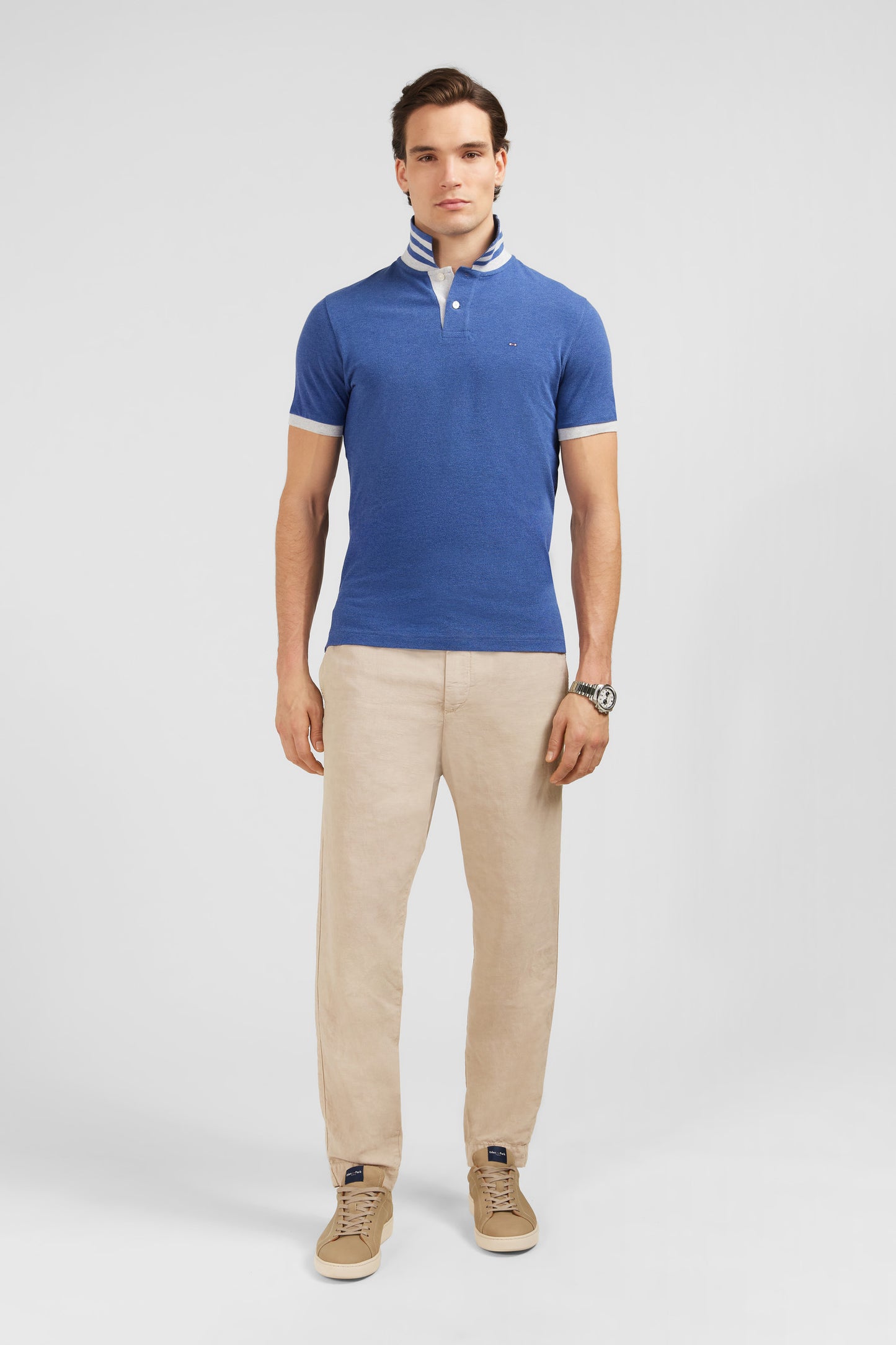 Blue short-sleeved polo shirt