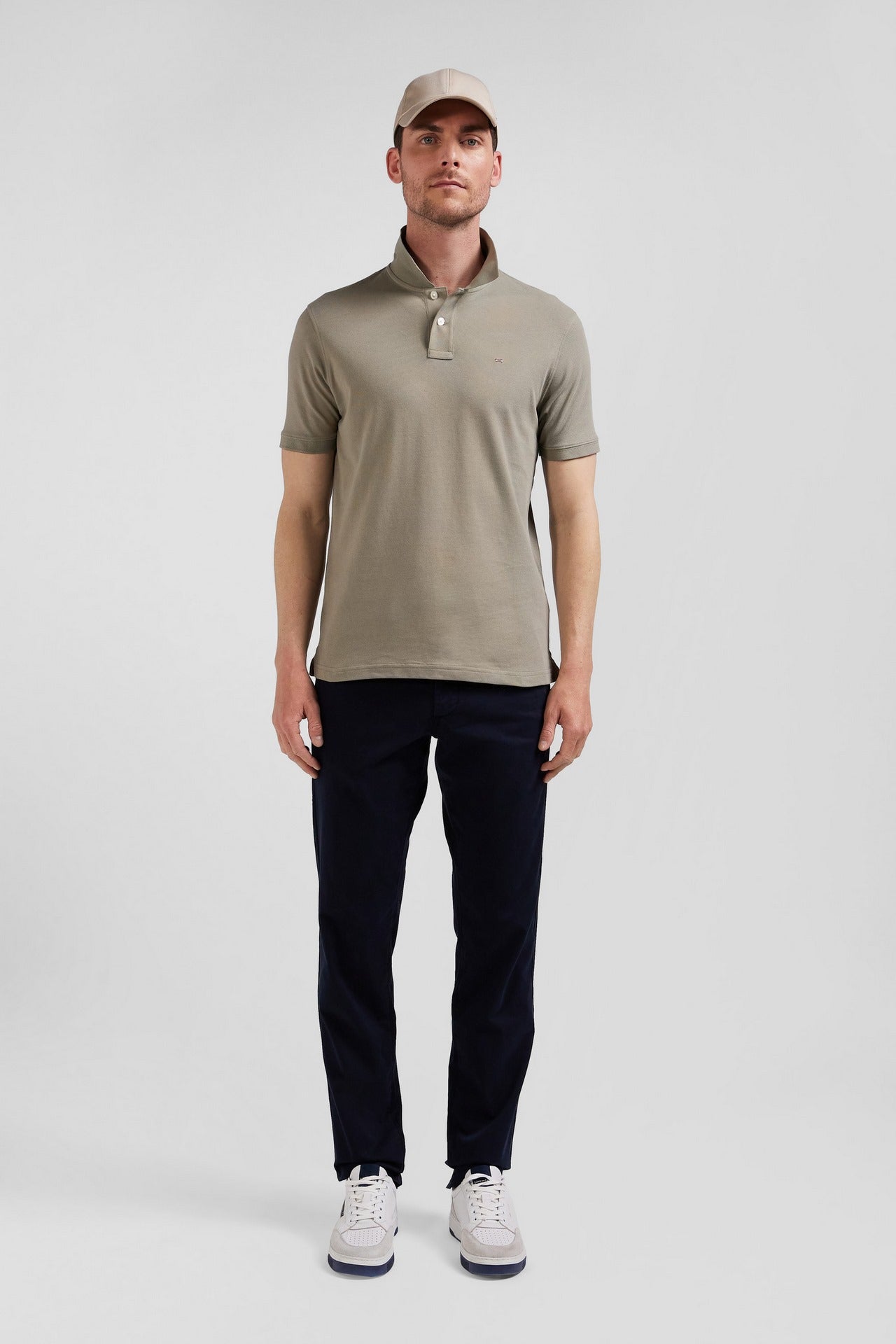 Plain beige short-sleeved polo shirt