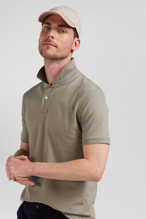 Polo beige uni à manches courtes - Image 3