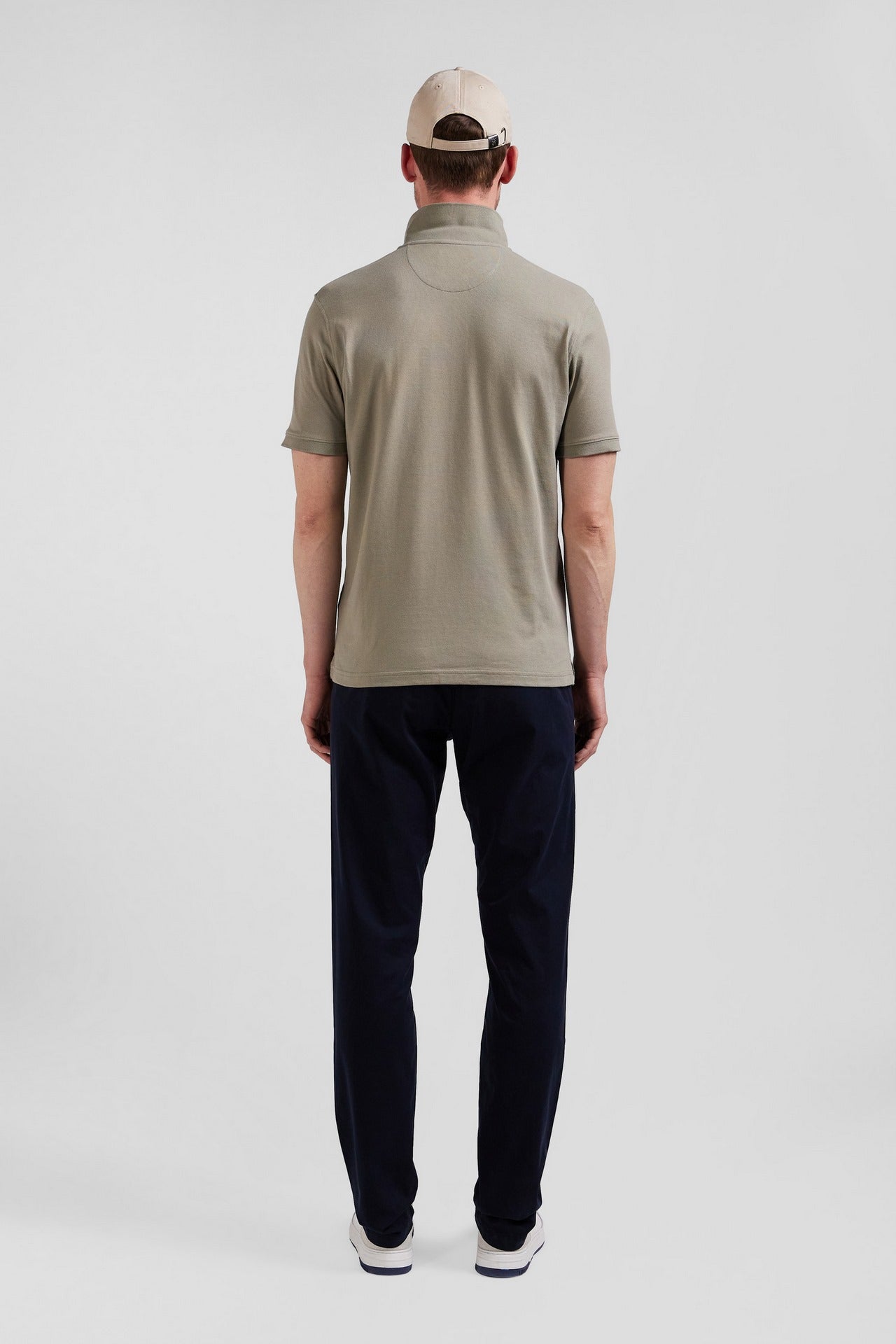 Plain beige short-sleeved polo shirt