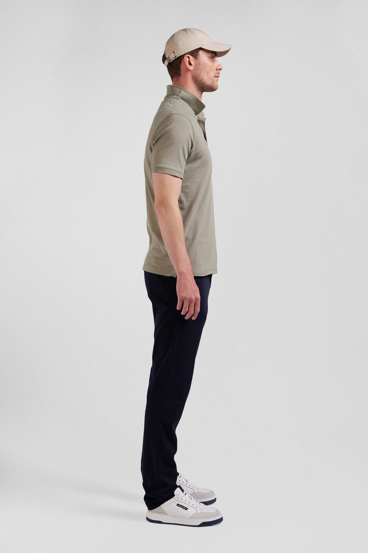 Plain beige short-sleeved polo shirt
