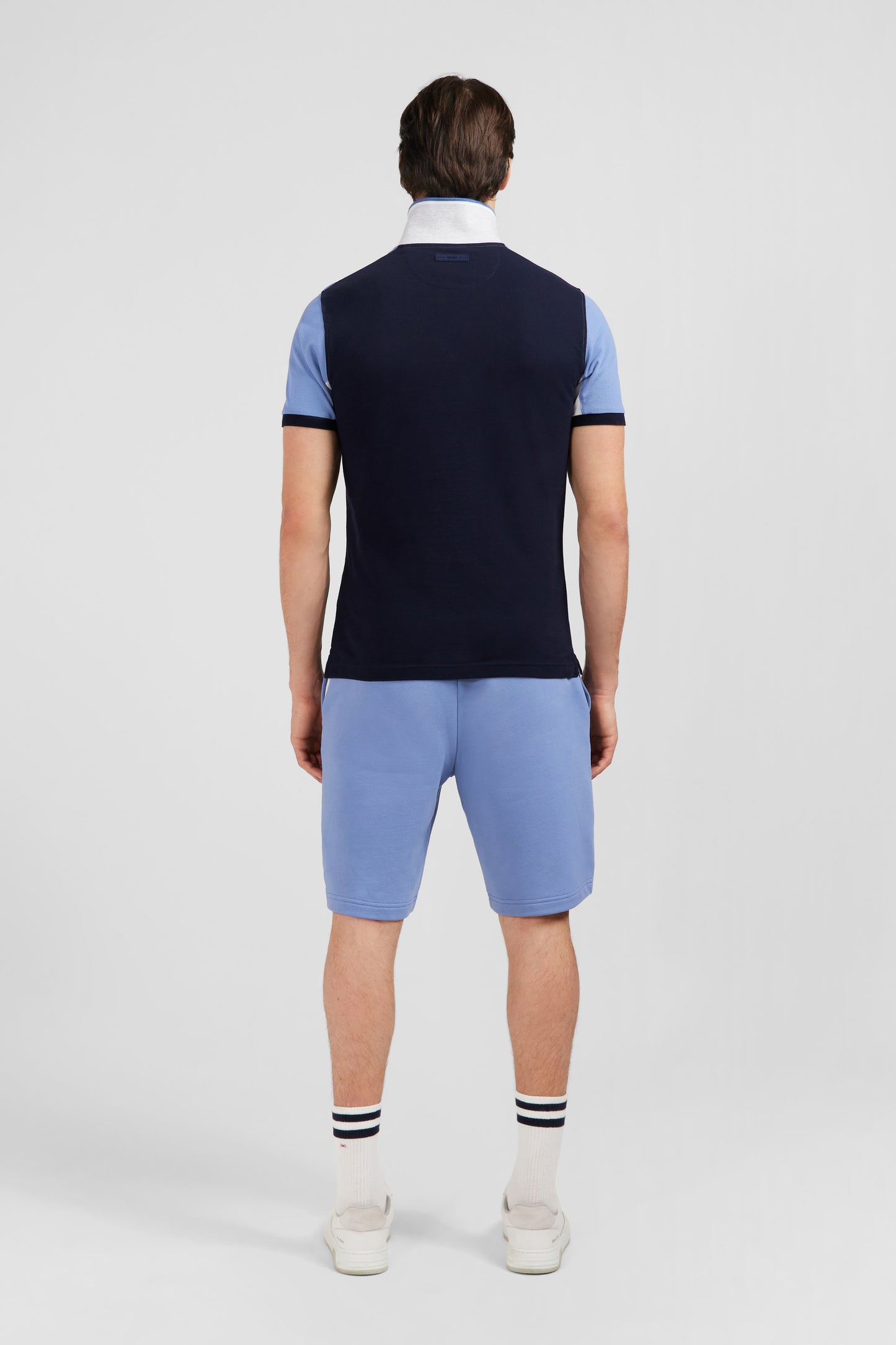 Short-sleeved blue colour-block polo shirt