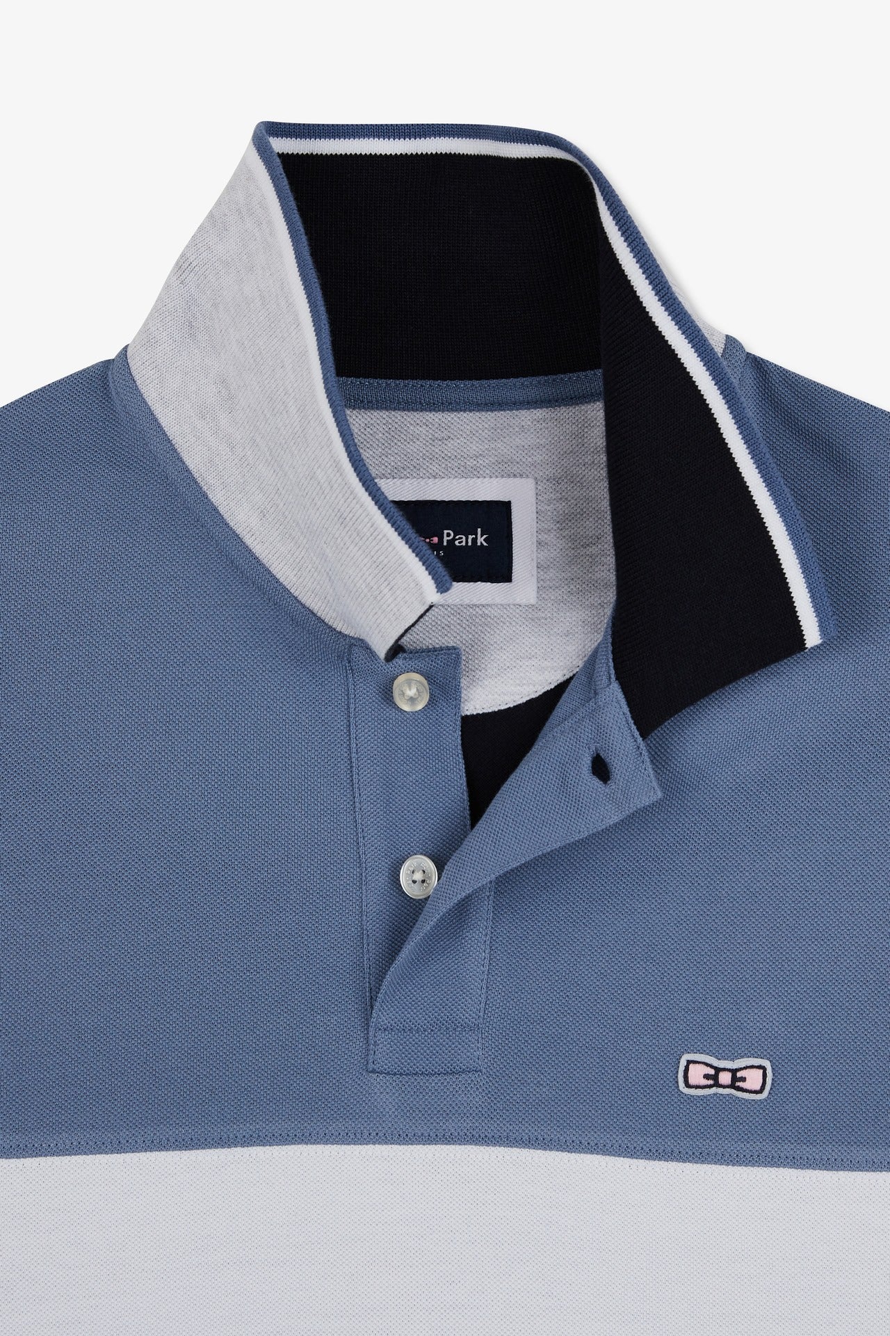 Short-sleeved blue colour-block polo shirt