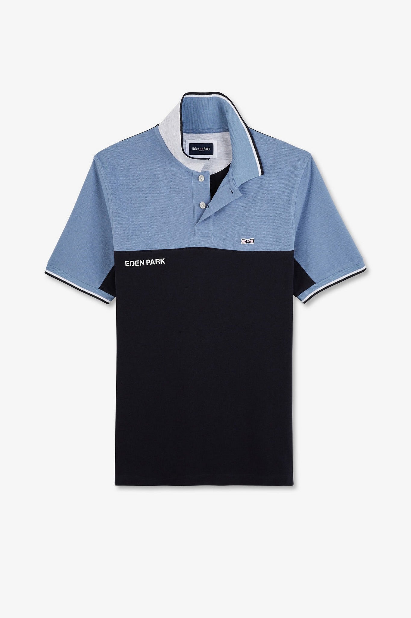 Short-sleeved blue colour-block polo shirt