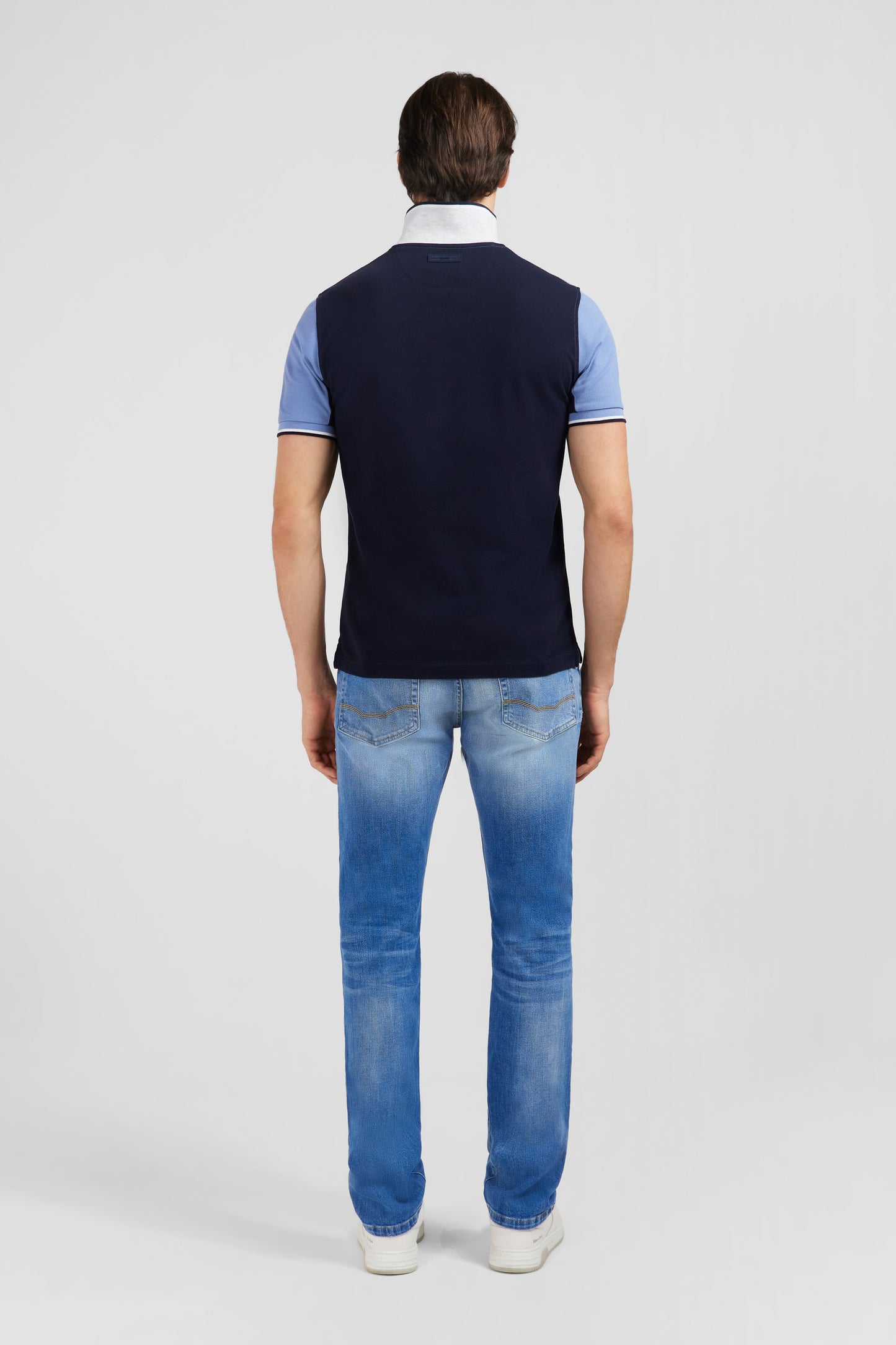 Short-sleeved blue colour-block polo shirt