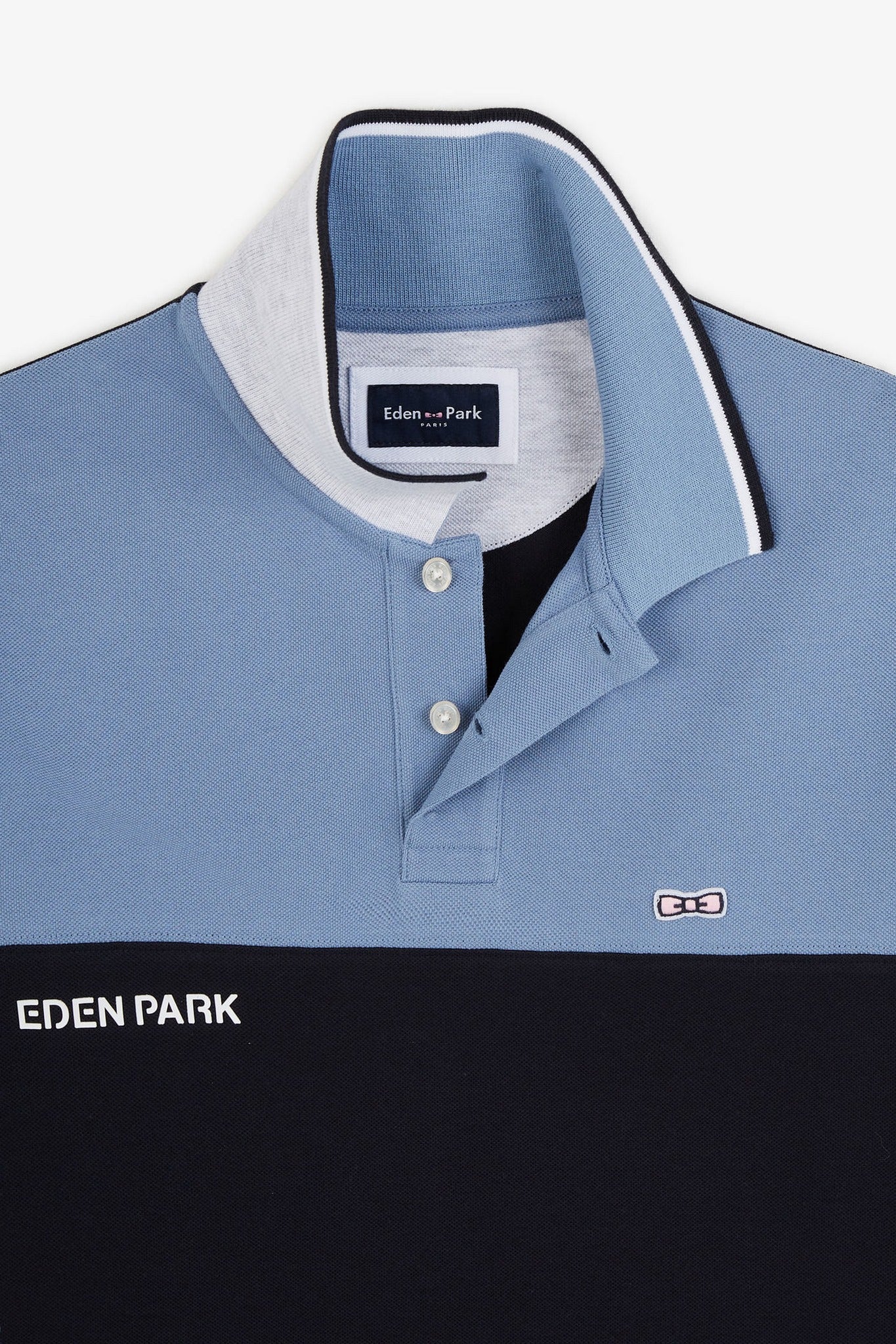 Short-sleeved blue colour-block polo shirt
