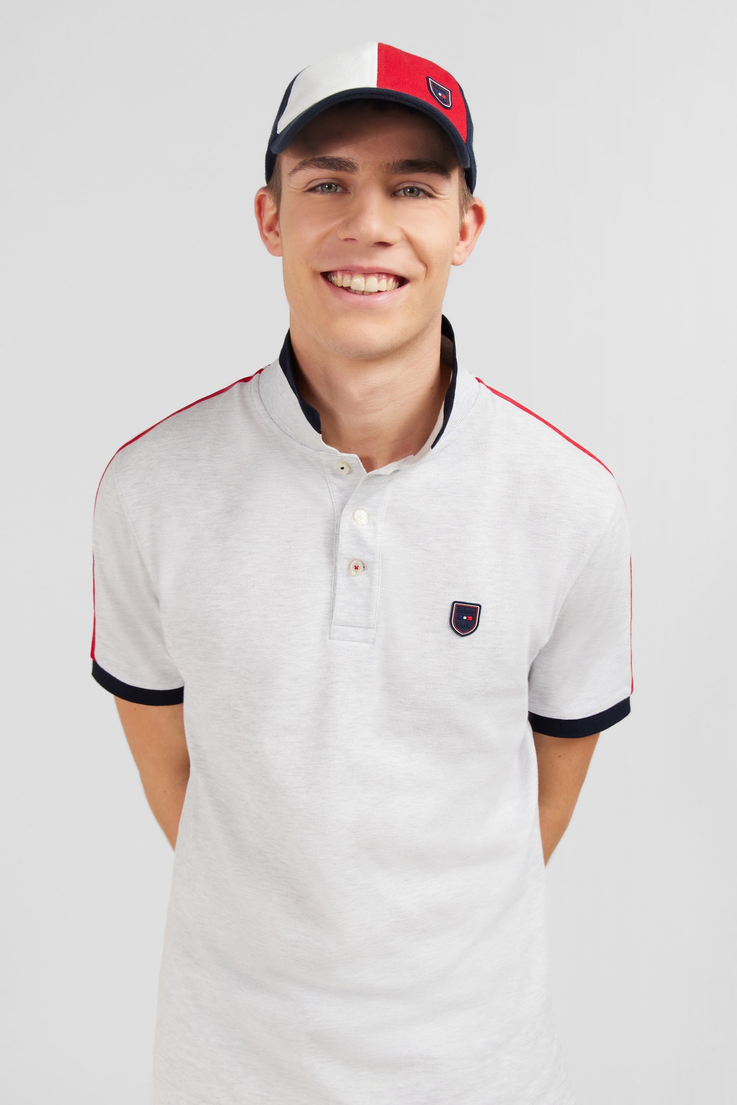 Grey marled short-sleeved polo shirt