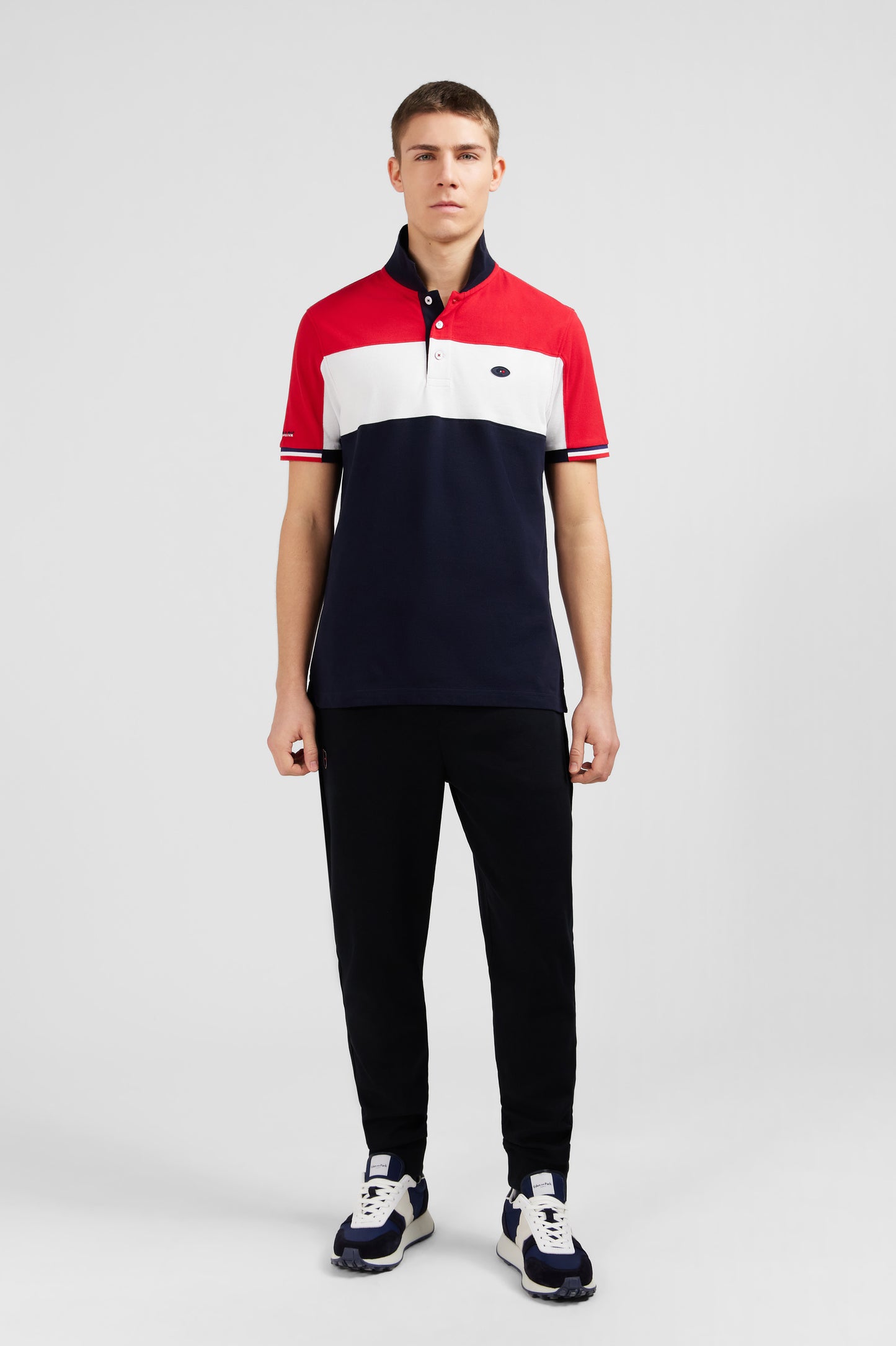 Red colour-block polo shirt in cotton pique with XV de France embroidery