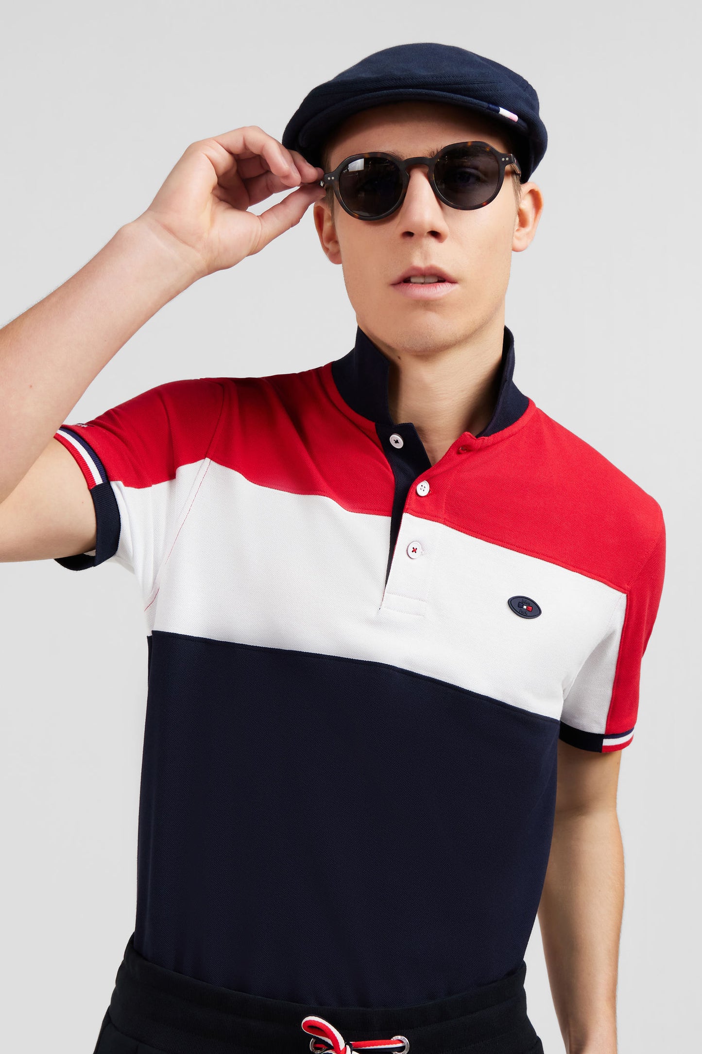 Red colour-block polo shirt in cotton pique with XV de France embroidery