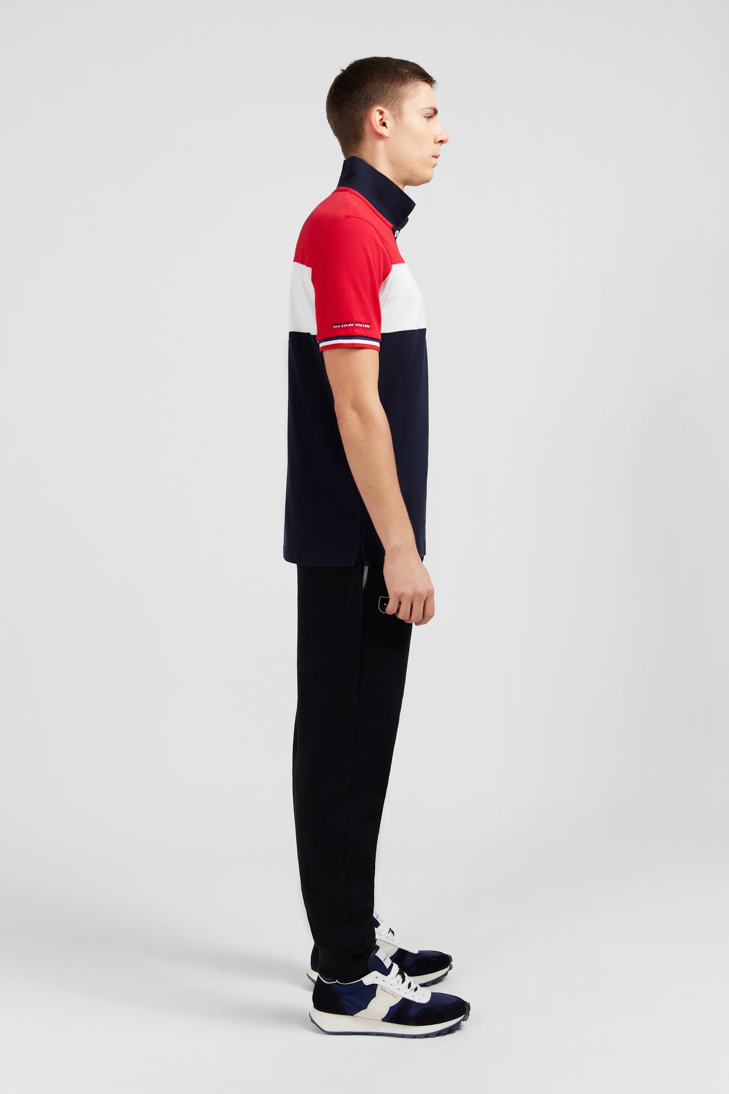 Red colour-block polo shirt in cotton pique with XV de France embroidery