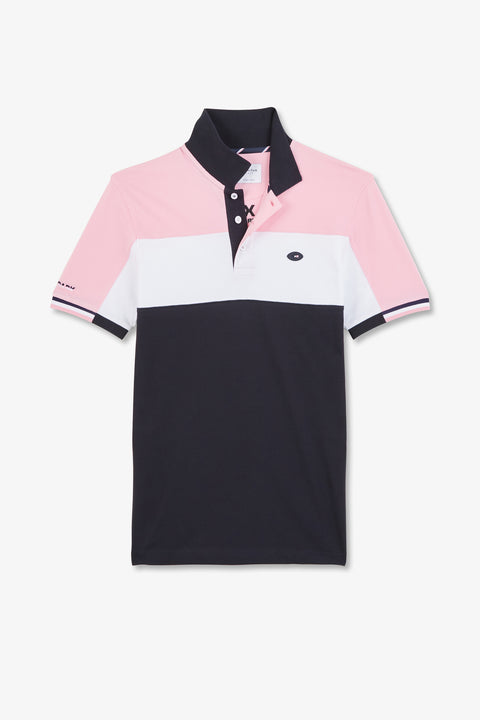 Polo colorblock rose en coton piqué à broderie XV de France - Image 2