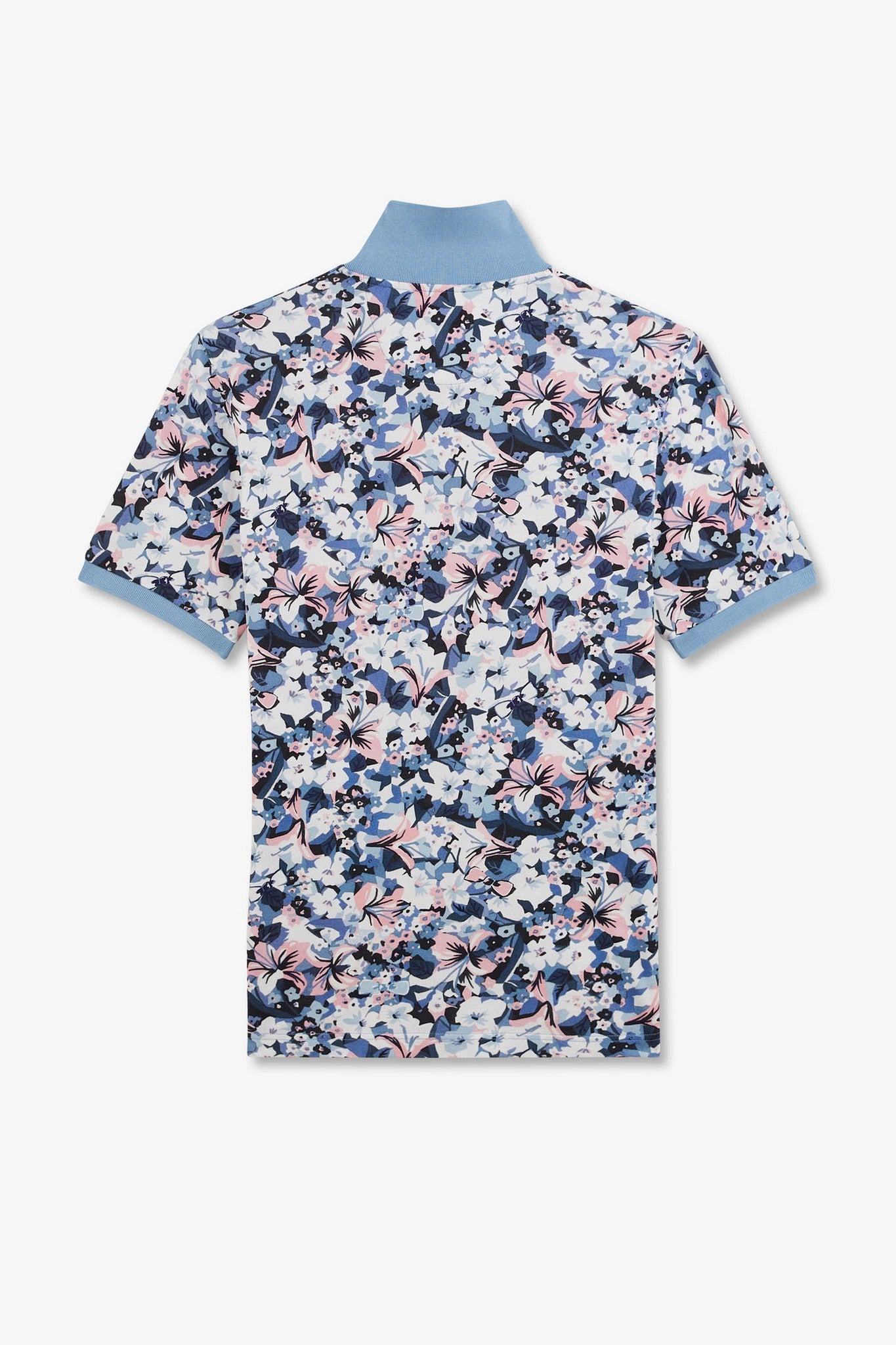 Light blue short-sleeved polo shirt with flower print