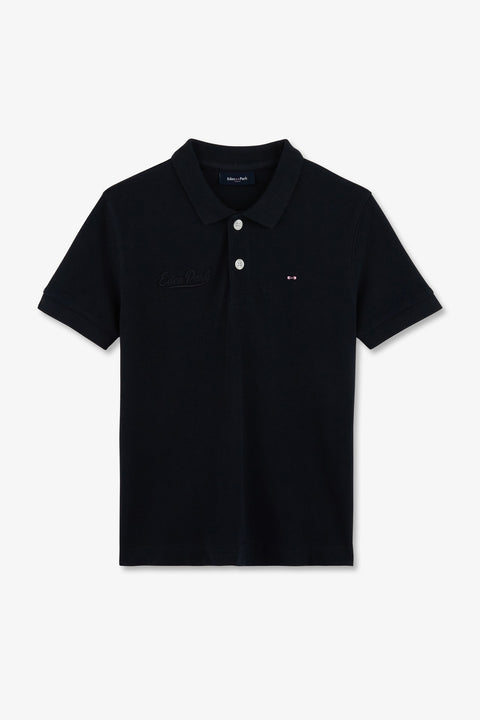 Polo manches courtes en coton marine broderie nœud papillon coupe droite - Image 2