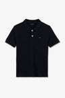Polo manches courtes en coton marine broderie nœud papillon coupe droite