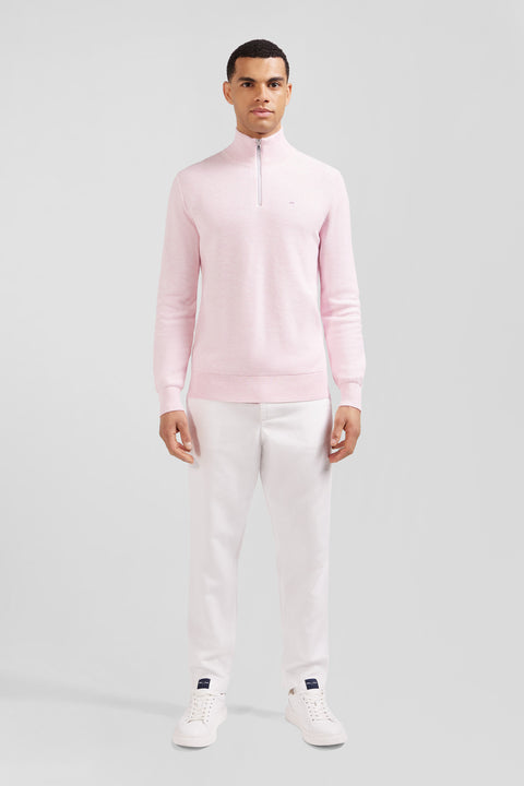 pink semi-zipped sweater in cotton - Image 1