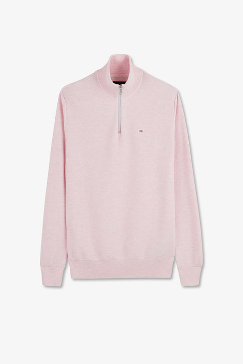 pink semi-zipped sweater in cotton - Image 2