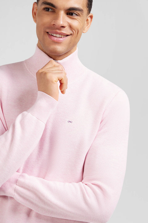 pink semi-zipped sweater in cotton - Image 3