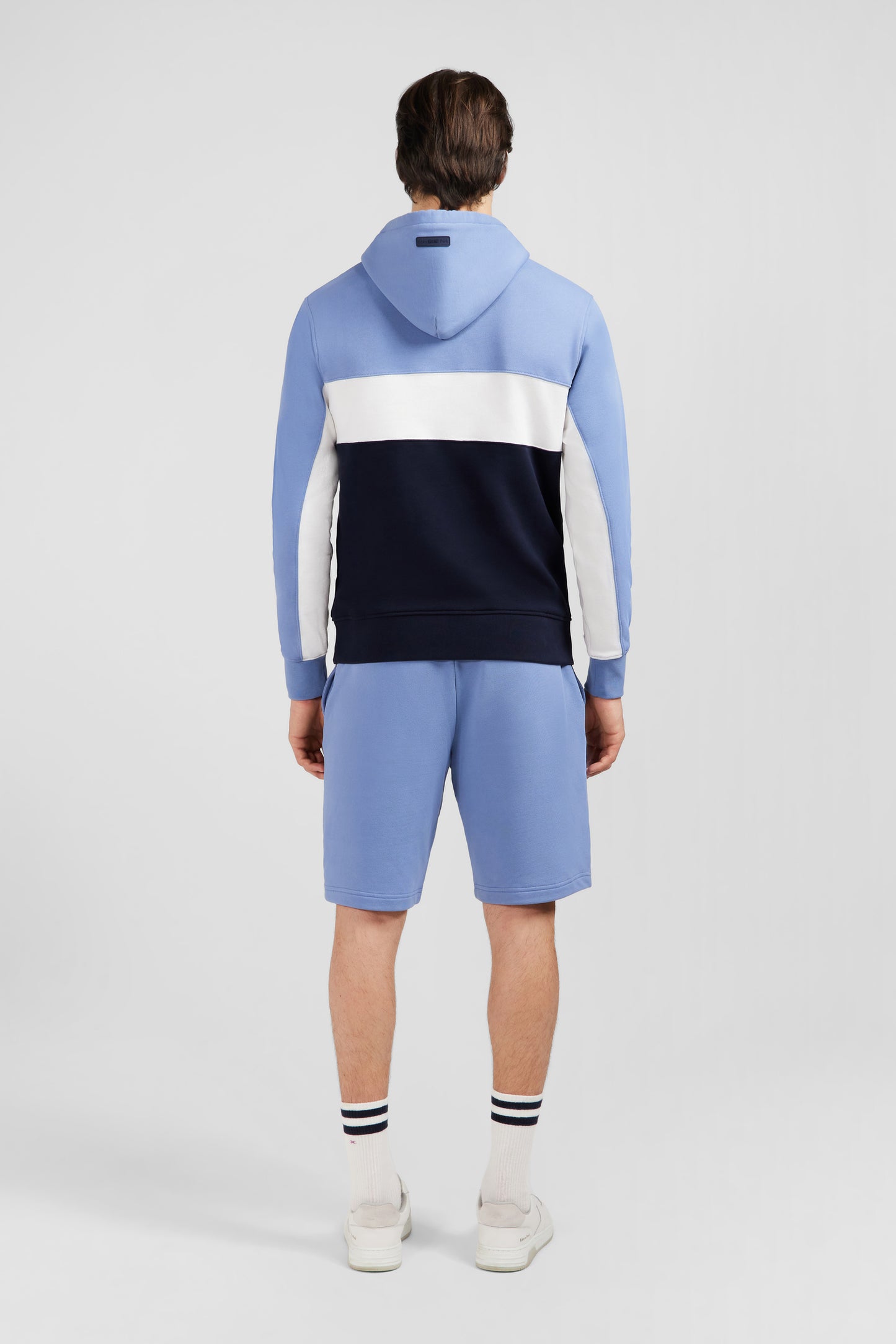 Blue colour-block hooded sweatshirt
