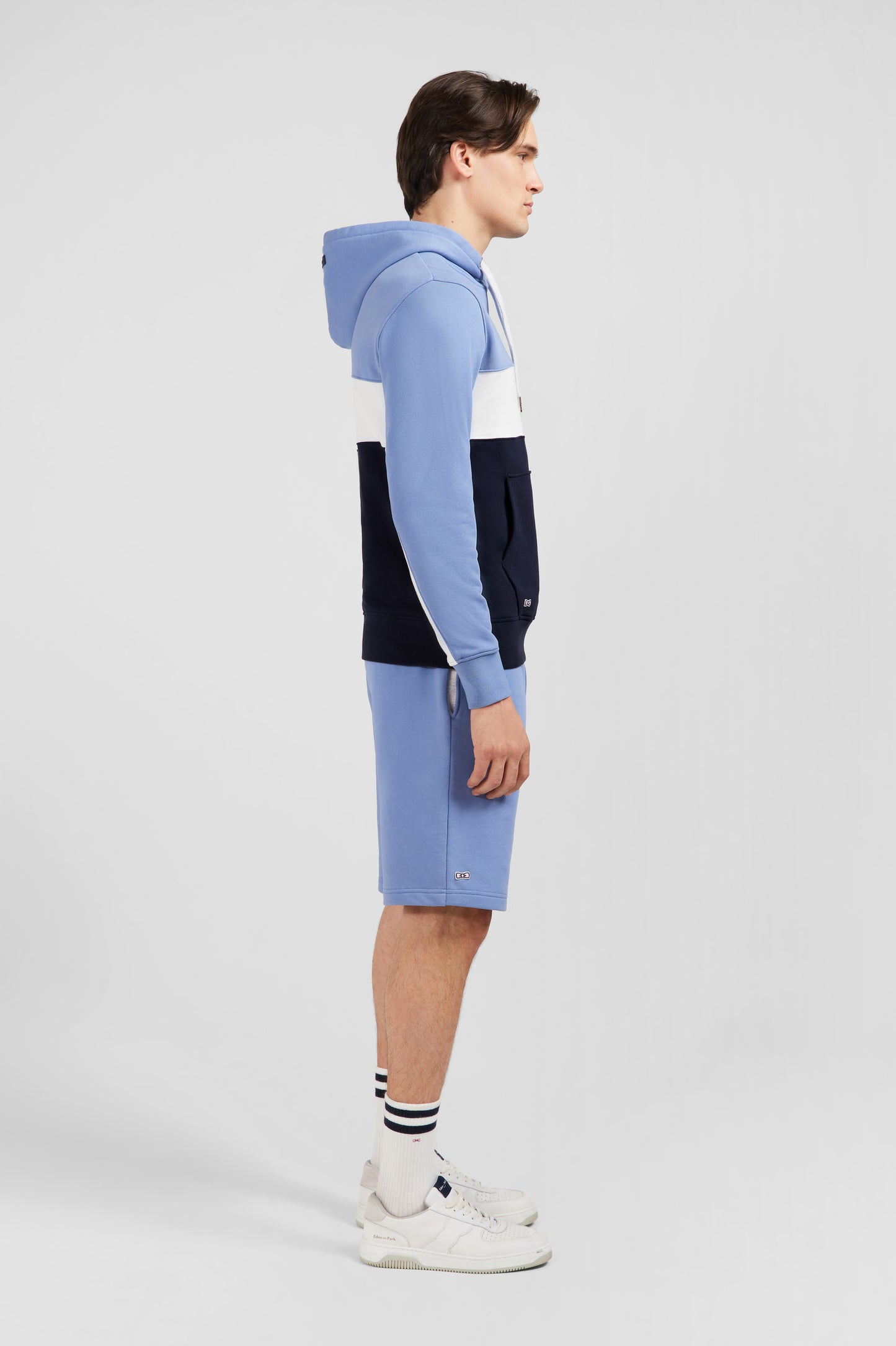 Blue colour-block hooded sweatshirt