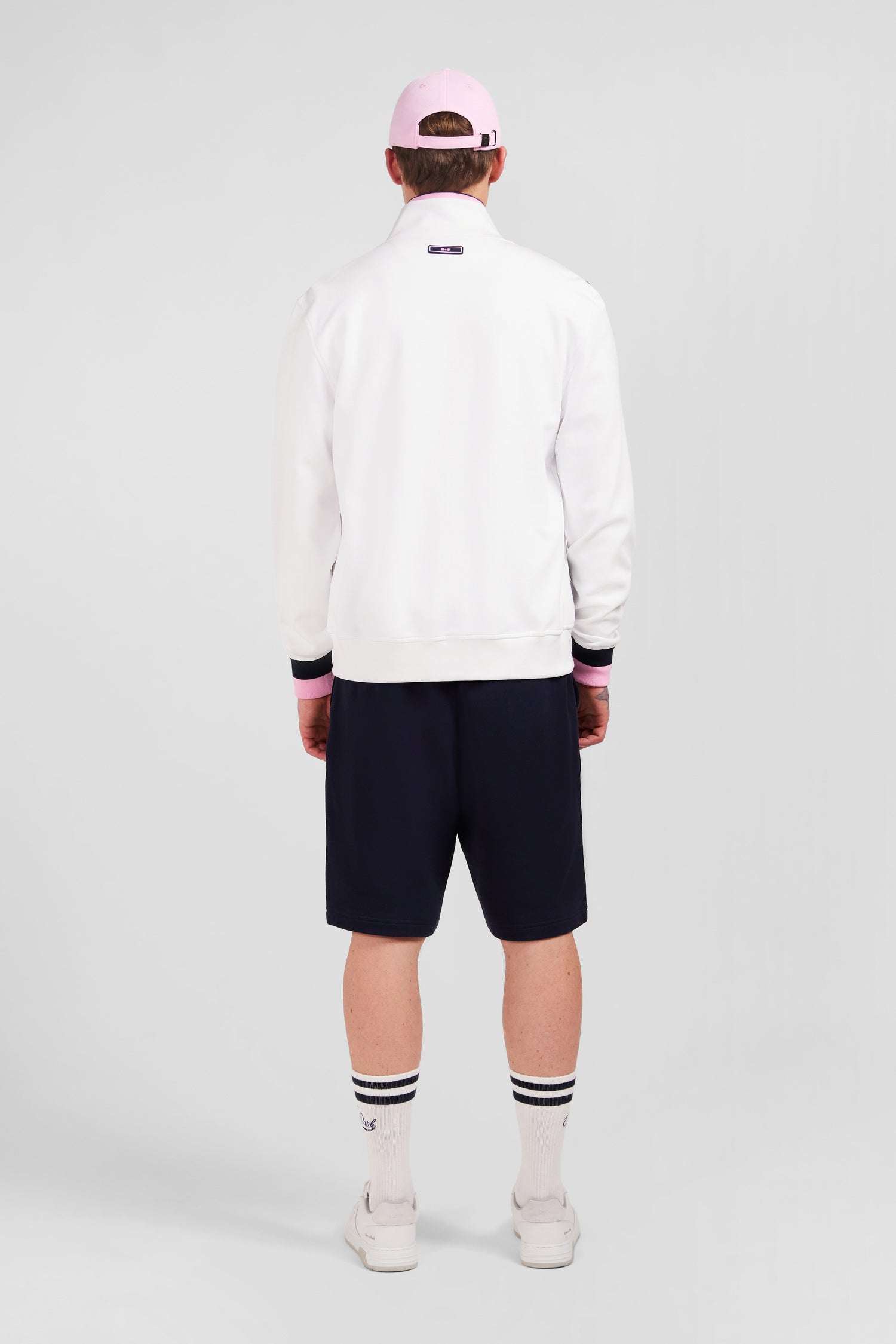 Sweatshirt zippé en coton mélangé blanc inserts matelassés