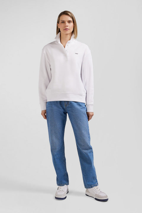 Sweatshirt blanc col polo en coton - Image 1