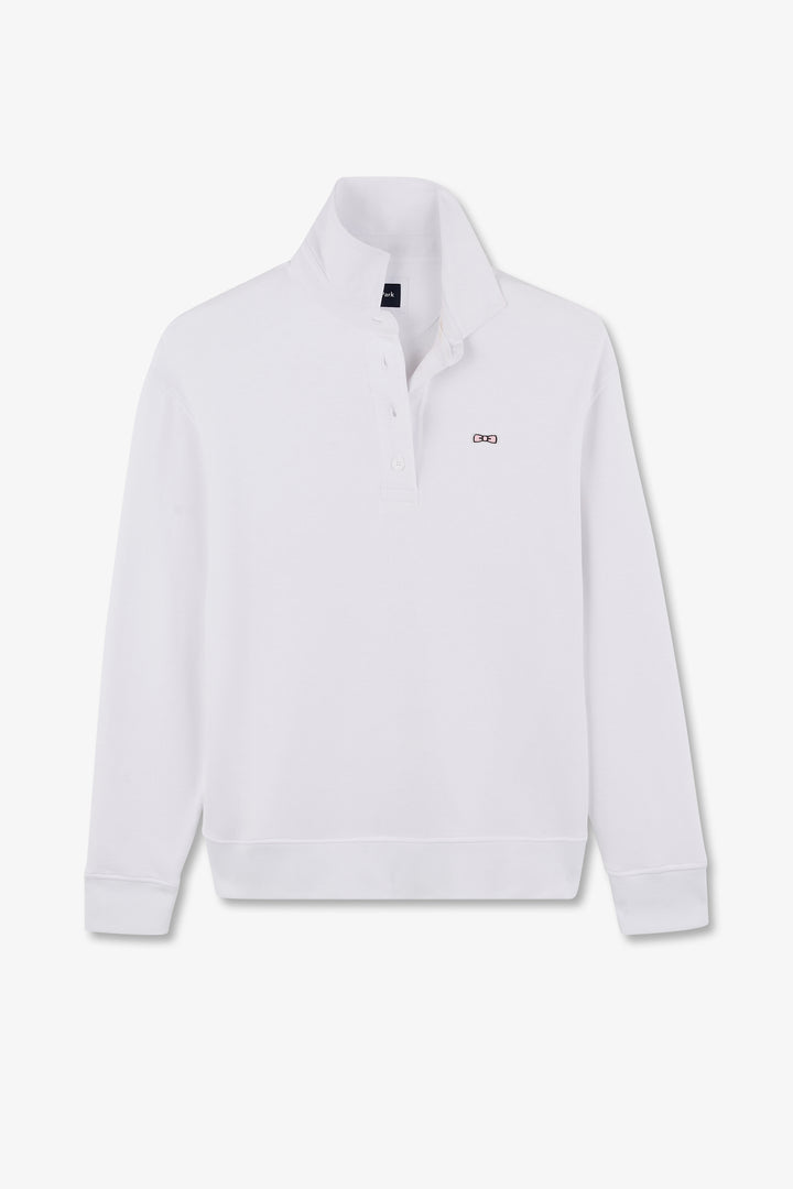Sweatshirt blanc col polo en coton