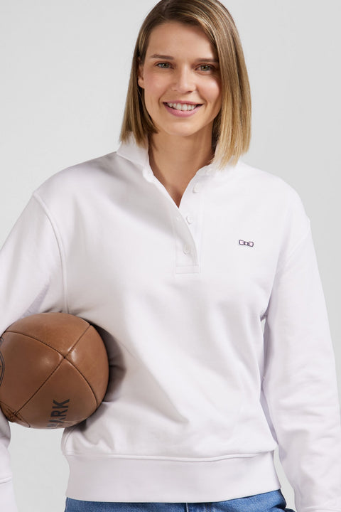 Sweatshirt blanc col polo en coton - Image 3