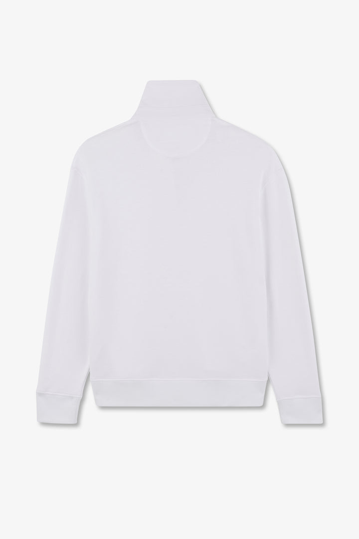 Sweatshirt blanc col polo en coton