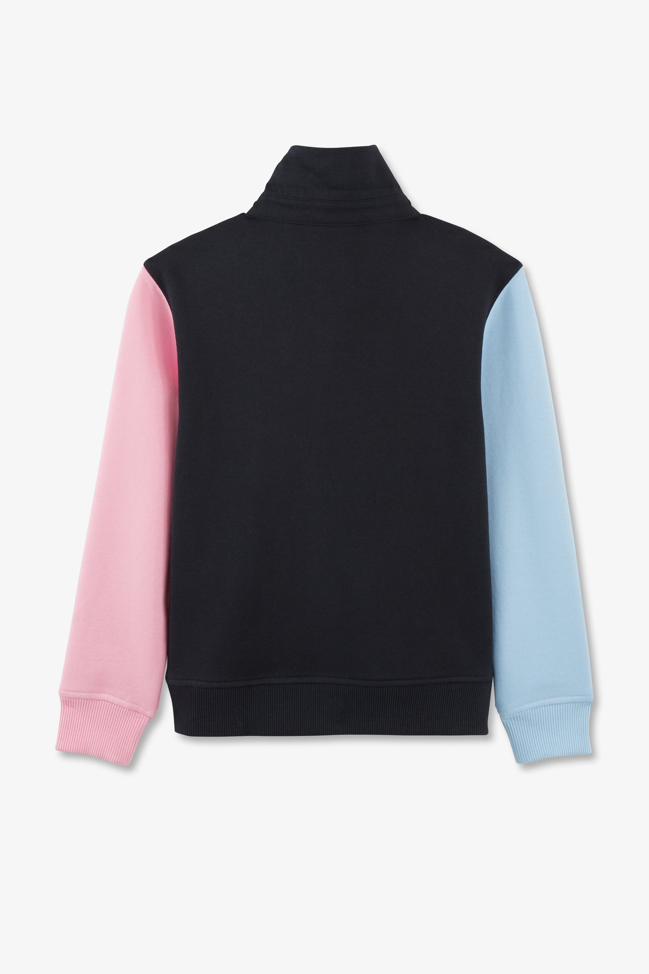 Sweatshirt col polo marine manches bicolores en coton