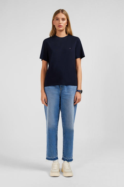 T-shirt bleu foncé uni à manches courtes - Image 1